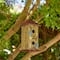 Glitzhome® 11.75" Yellow Washed 3D Metal Flowers Distressed Wood Cottage Birdhouse